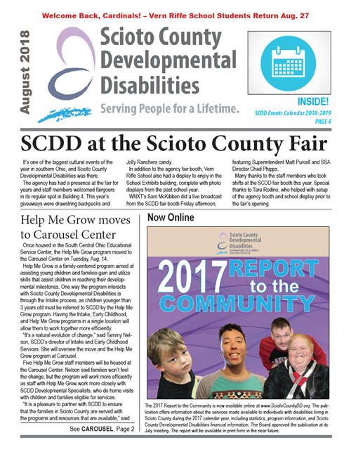 This month's newsletter features the Scioto County Fair and Help Me Grow's move to the Carousel Center.