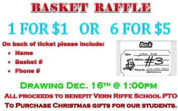 Basket raffle 1 ticket for $1 or 5 for $5